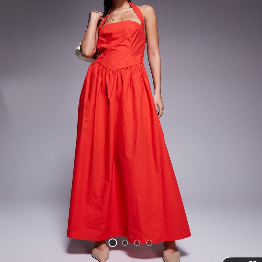 Kaiia poplin square neck halter maxi dress in red!